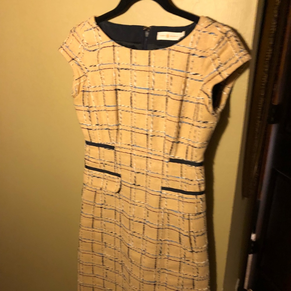 Darling navy and tan plaid Tory Burch career dress